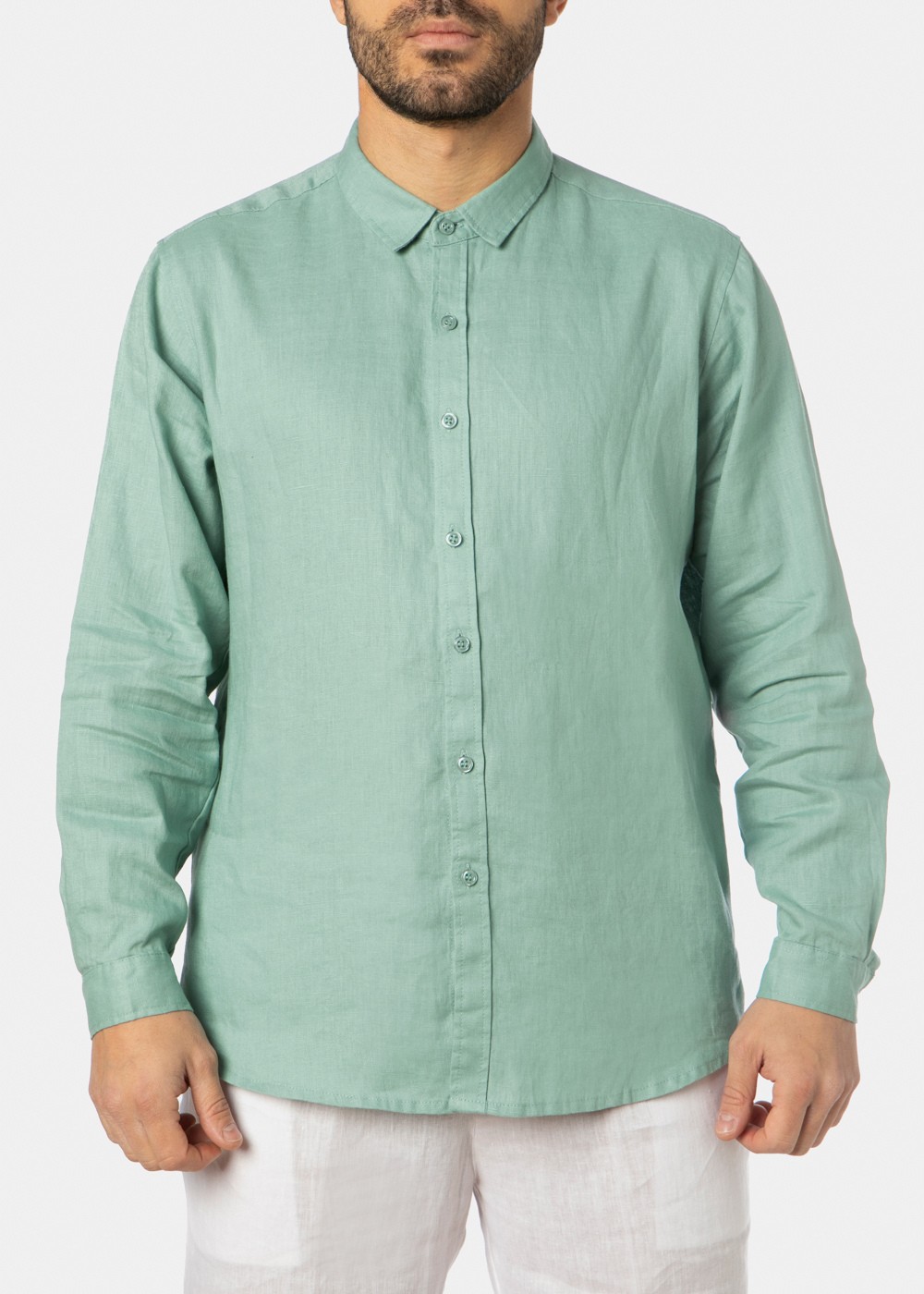 100% Linen Green Shirt 